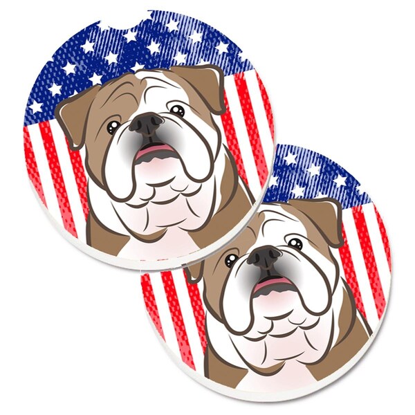 Carolines Treasures American Flag and English Bulldog Set of 2 Cup Holder Car Coaster BB2149CARC - main